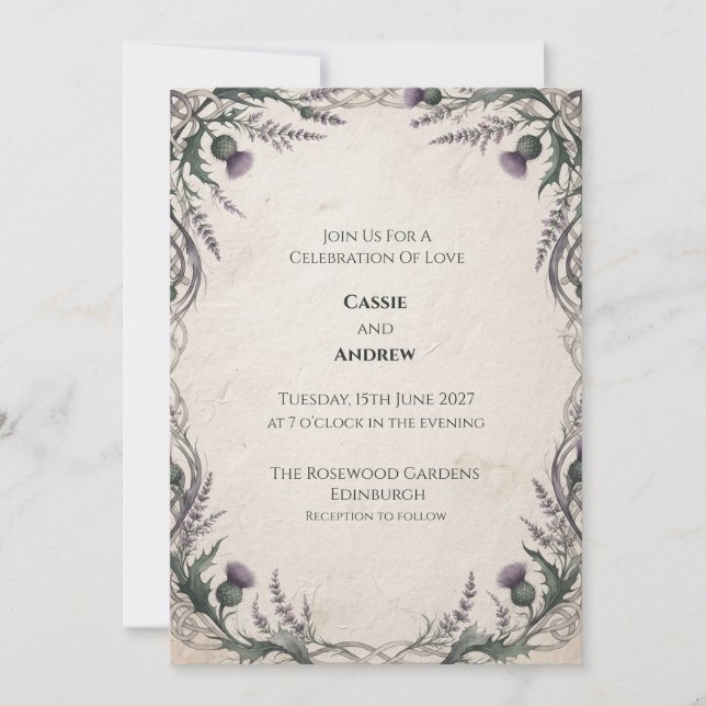 Invitación de boda de cardo celta (Anverso)