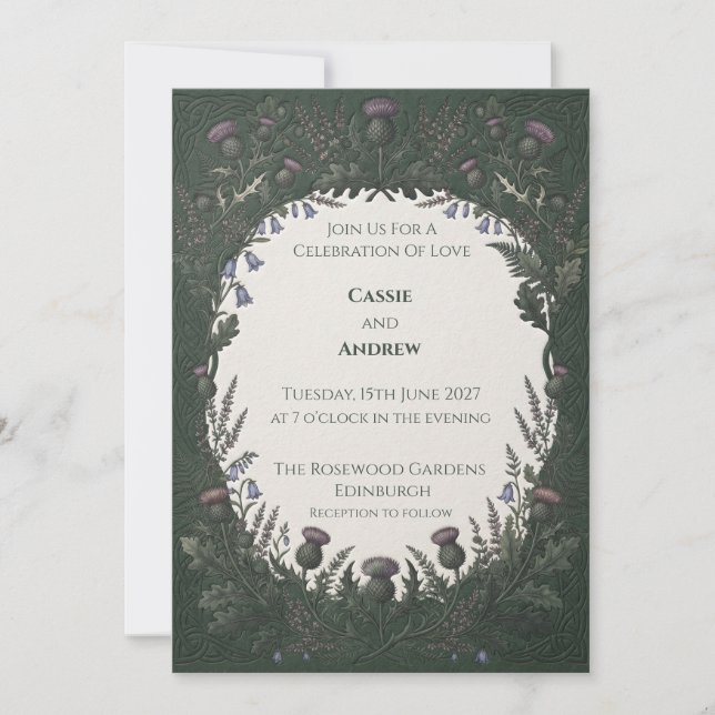 Invitación de boda de cardo celta (Anverso)