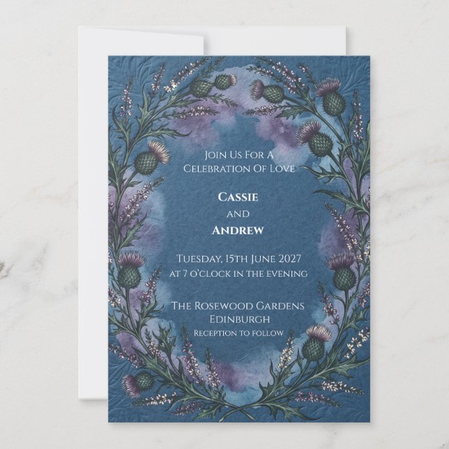 Invitación de boda de cardo celta (Anverso)