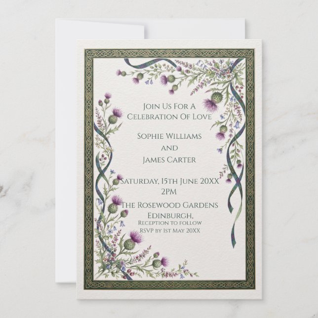 Invitación de boda de cardo celta (Anverso)