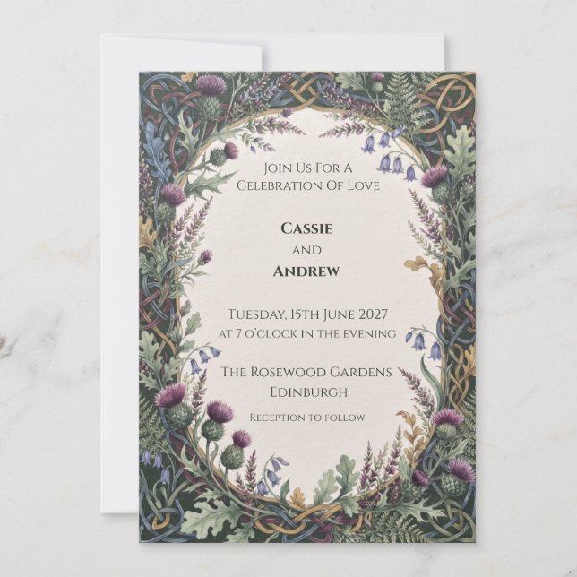 Invitación de boda de cardo celta (Anverso)