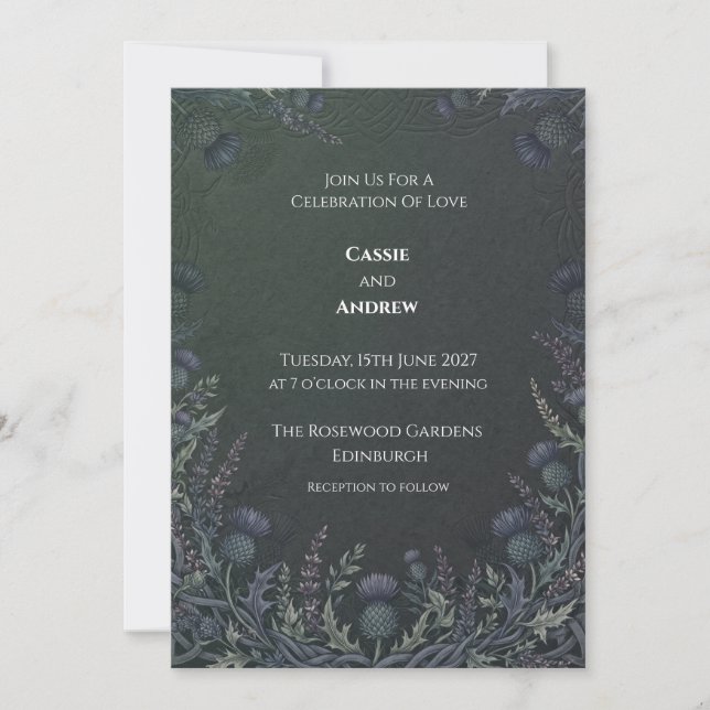Invitación de boda de cardo celta (Anverso)