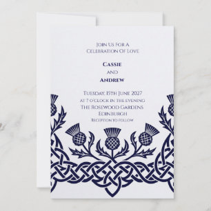 Invitación de boda de cardo celta azul
