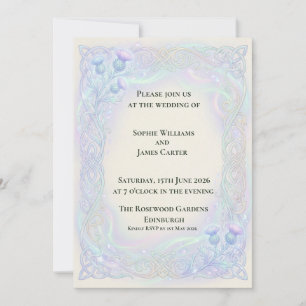 Invitación de boda de Cardo celta iridiscente