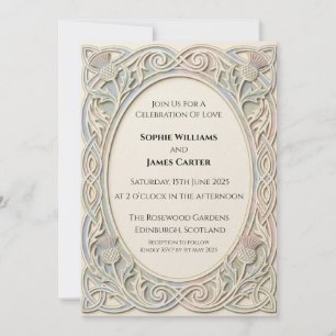 Invitación de boda de cardo celta marfil