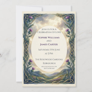 Invitación de boda de cardo celta púrpura
