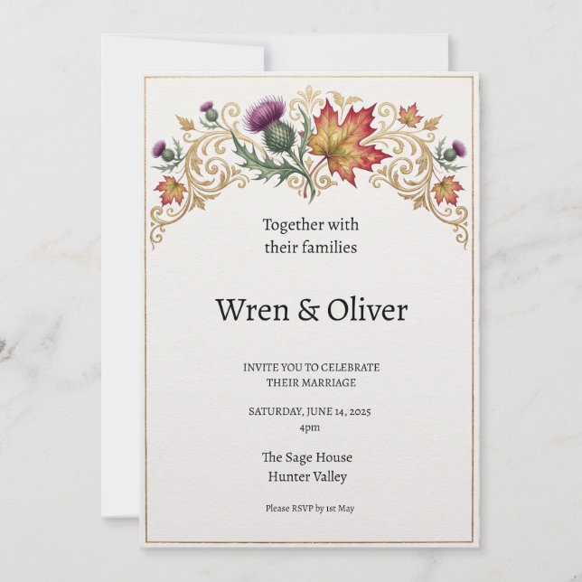 Invitación de boda de Cardo de Arce Canadiense Esc (Anverso)