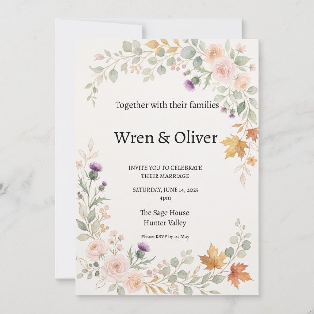 Invitación de boda de Cardo de Arce Canadiense Esc (Anverso)