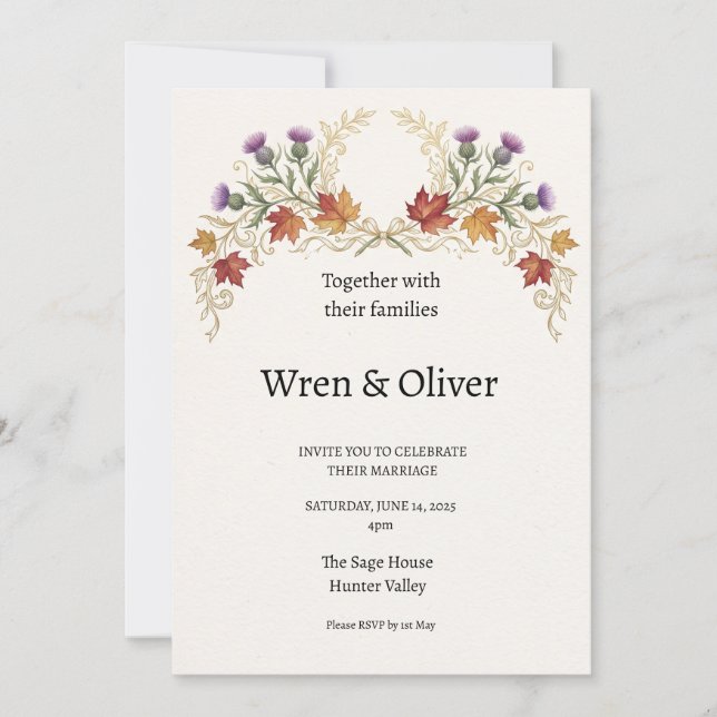 Invitación de boda de Cardo de Arce Canadiense Esc (Anverso)