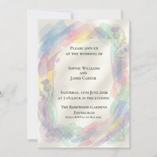 Invitación de boda de cardo de arcoíris pastel