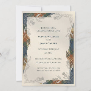 Invitación de boda de cardo de cuadros rústicos
