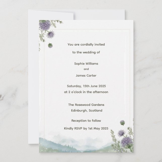 Invitación de Boda de Cardo de las Tierras Altas E (Anverso)