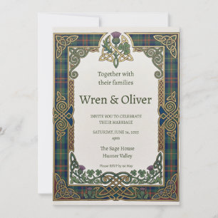 Invitación de boda de cardo de tartán celta