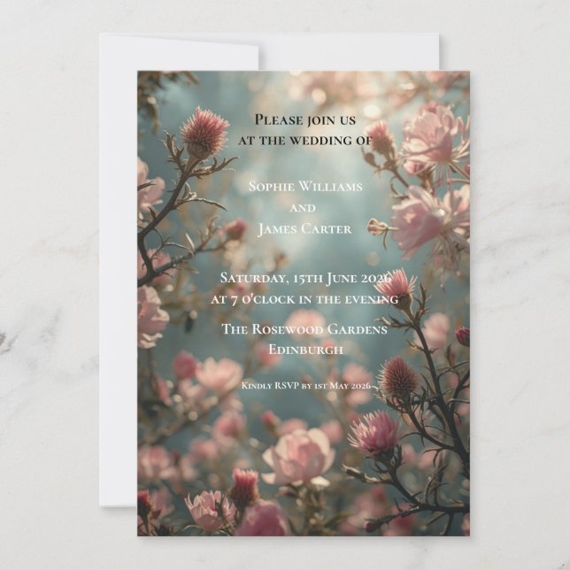 Invitación de boda de Cardo Escocés | Floral Boho (Anverso)