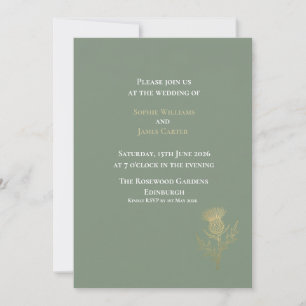 Invitación de boda de cardo escocés verde salvia  