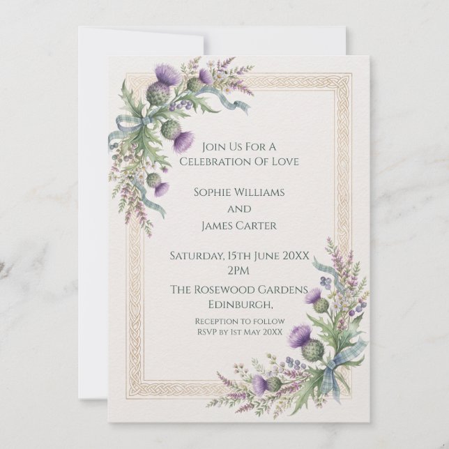 Invitación de boda de cardo lavanda (Anverso)