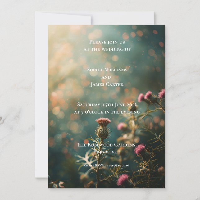 Invitación de boda de Cardo Oscuro y Melancólico | (Anverso)
