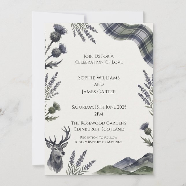 Invitación de boda de Cardo Púrpura (Anverso)