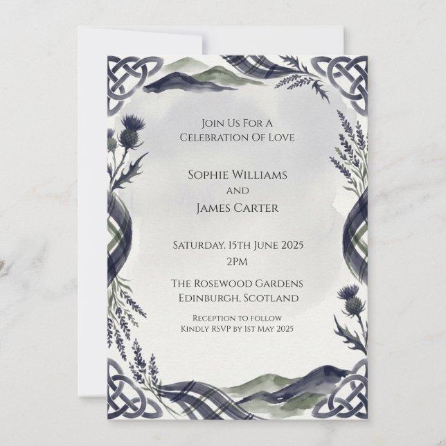 Invitación de boda de cardo temperamental (Anverso)