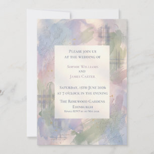 Invitación de boda de cardo y tartán con acuarela 
