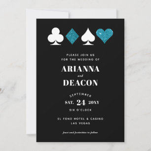 Invitación de boda de casino moderno con brillo az