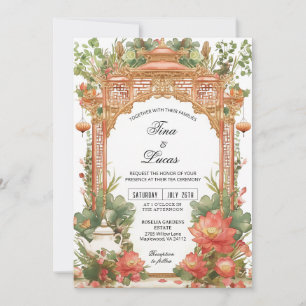 Invitación de boda de ceremonia de té de loto asiá