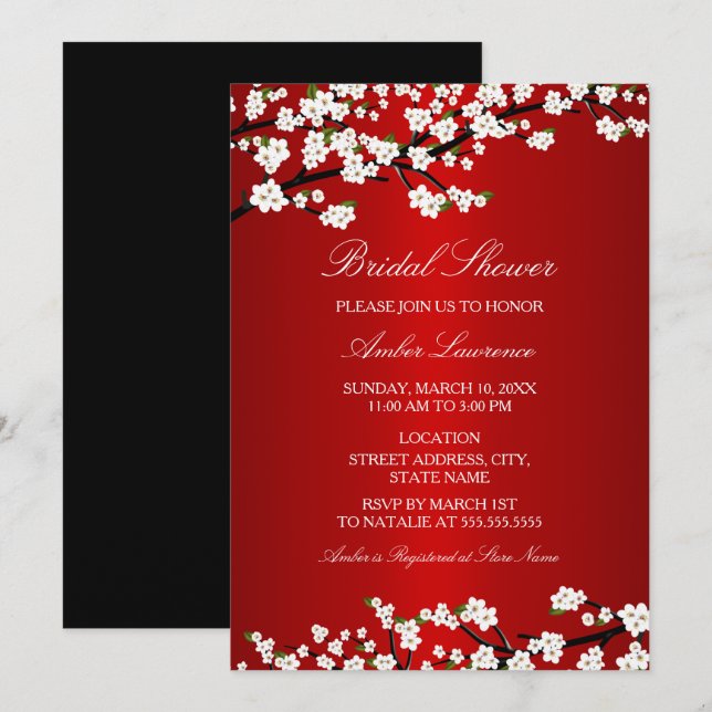Invitación de boda de cerezo rojo (Anverso / Reverso)