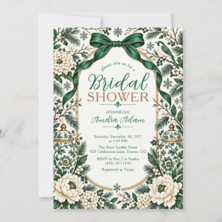 Invitación de boda de Chinoiserie con lazo esmeral