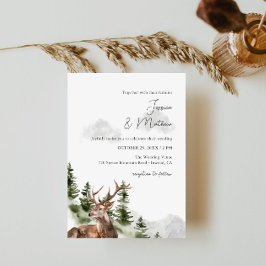 Invitación de boda de ciervos del bosque de montañ