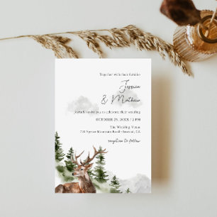 Invitación de boda de ciervos del bosque de montañ