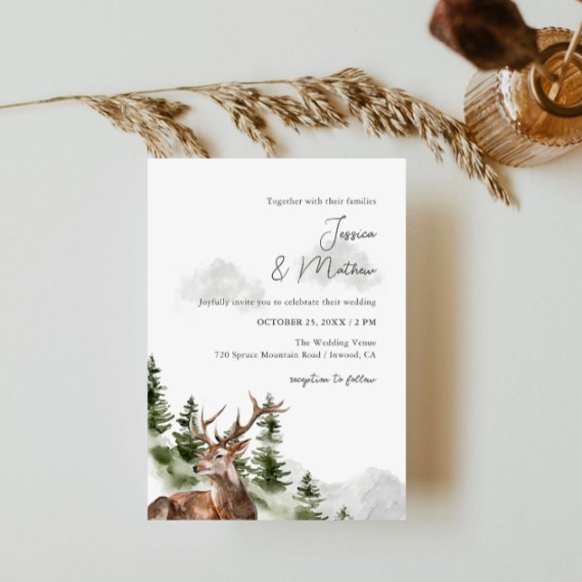Invitación de boda de ciervos del bosque de montañ (Subido por el creador)