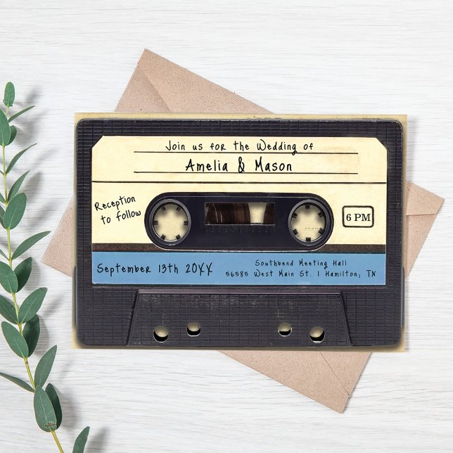 Invitación de boda de cinta de casete retro (Retro Cassette Tape Vintage Wedding Invitation)