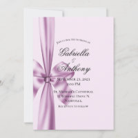 Invitación de boda de cinta de raso púrpura lavand