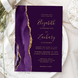 Invitación de boda de ciruela de ágata dorada púrp