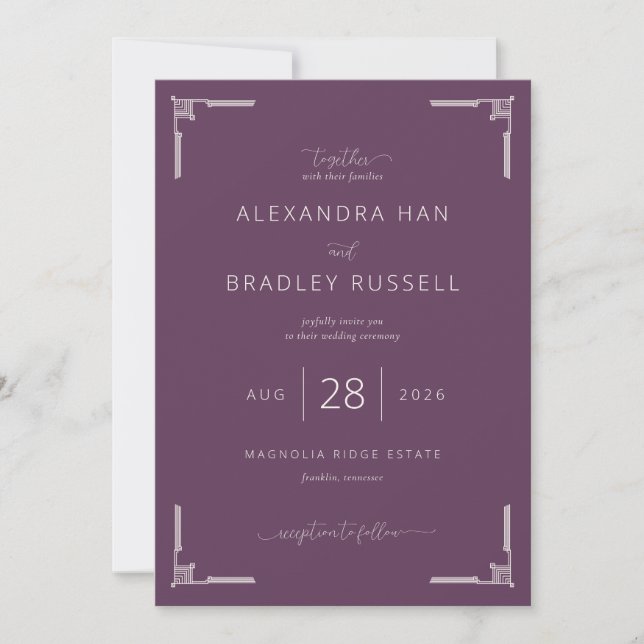 Invitación de boda de ciruela elegante (Anverso)