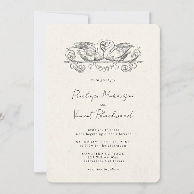 Invitación de Boda de Cisnes de Amor (Anverso)