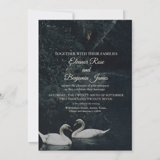 Invitación de boda de cisnes románticos temperamen (Anverso)