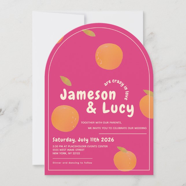 Invitación de boda de cítricos colorida y llamativ (Anverso)