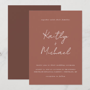 Invitación de boda de cobre con letra moderna