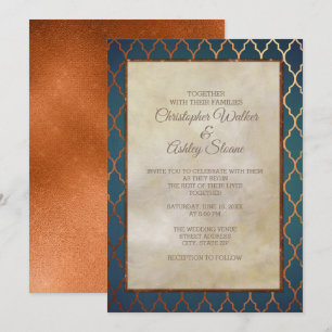Invitación de boda de cobre turquesa elegante