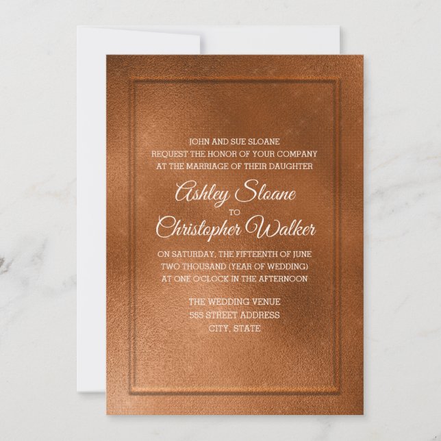 Invitación de boda de cobre y crema elegante (Anverso)