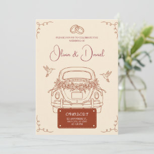 Invitación de boda de coche de escapada retro de t
