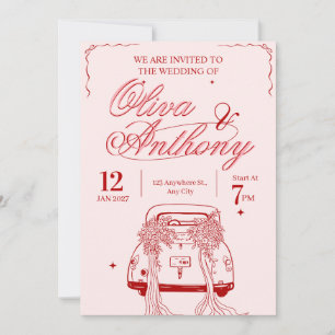 Invitación de boda de coche retro vintage