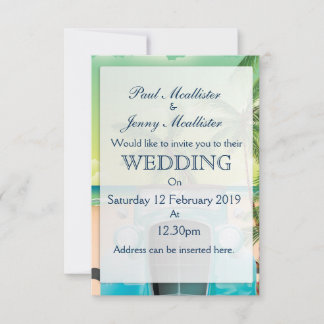 Invitación de boda de coche verde marino vintage