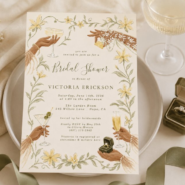 Invitación de boda de cóctel de crema elegante par (Subido por el creador)