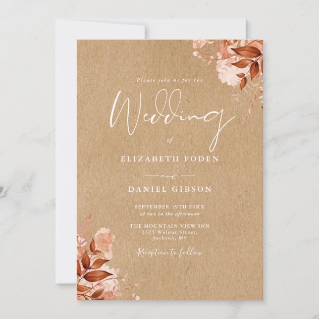 Invitación de Boda de Código QR Floral de Otoño Rú (Anverso)