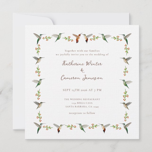 Invitación de Boda de Colibrí (Anverso)