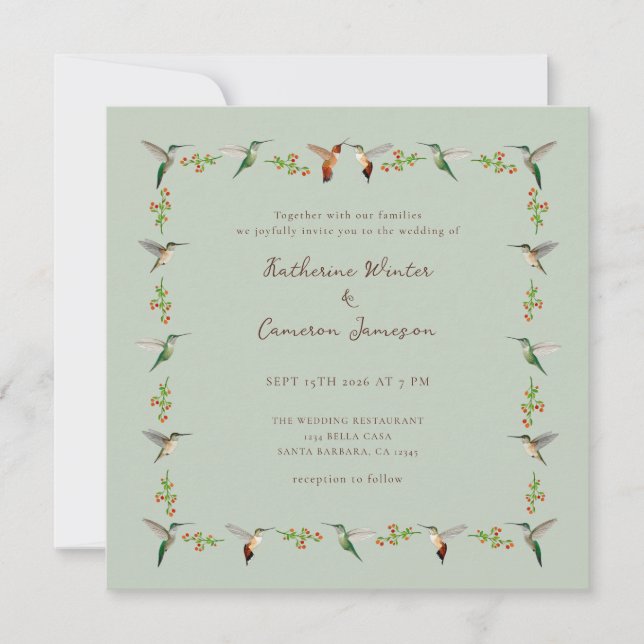 Invitación de boda de colibrí (Anverso)