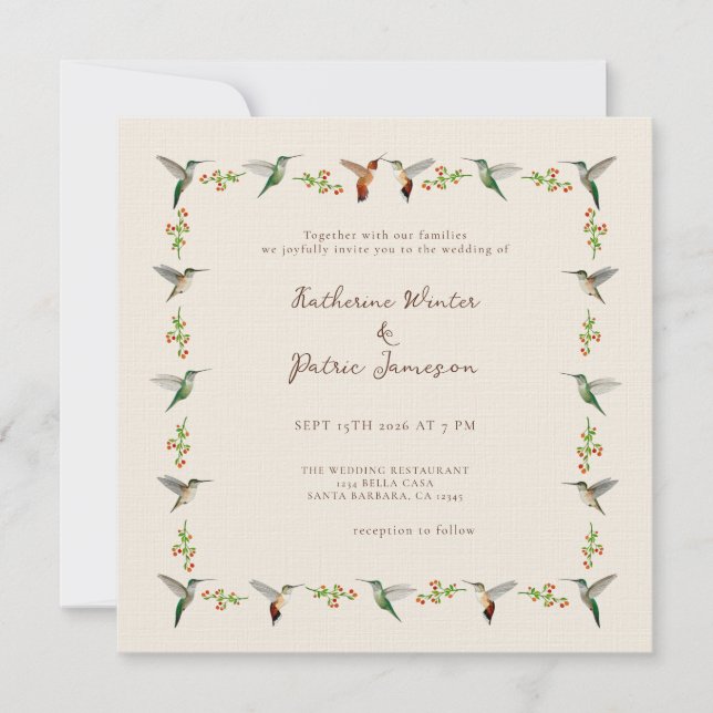 Invitación de Boda de Colibrí (Anverso)