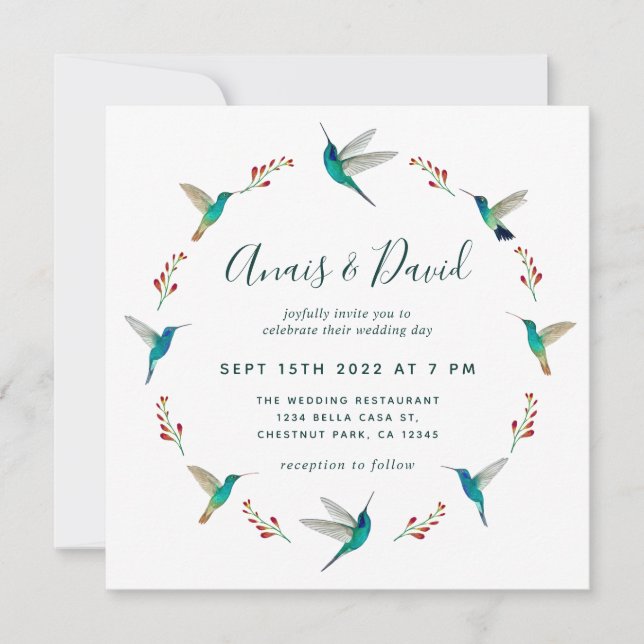 Invitación de boda de colibrí (Anverso)